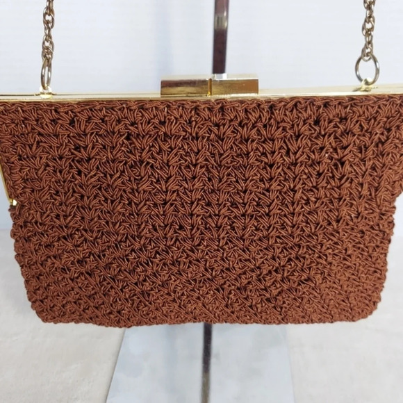 Vintage Jacobson's Brown Macrame Bag Chain Shoulder Bag Kiss Lock‎ Closure - Picture 1 of 11